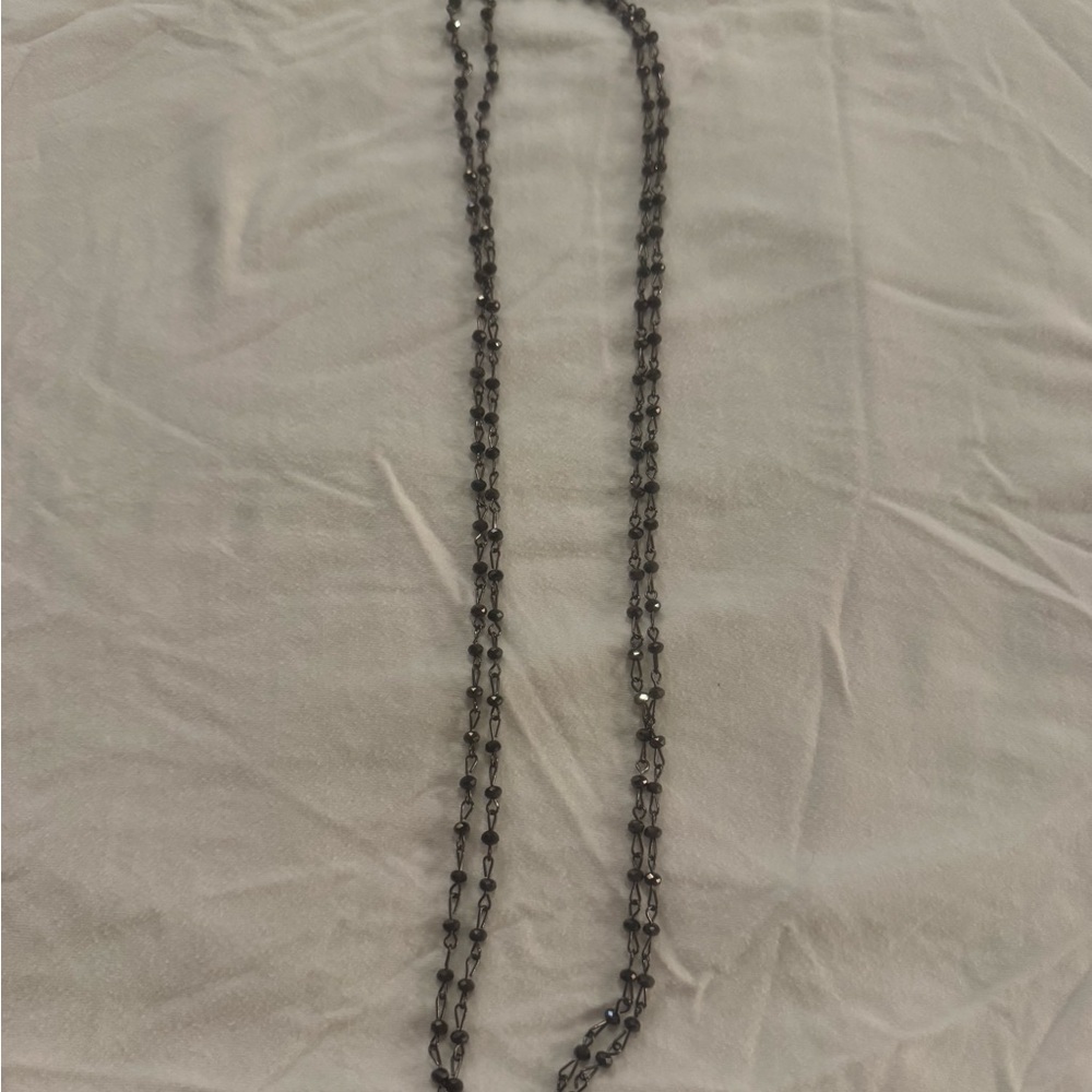 Delicate Hematite Bead Long Necklace - Women's Jewelry